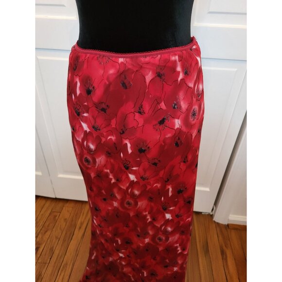 Vintage Y2k Red Floral Sheer Slip Maxi Skirt XL Whimsygoth Vampy 00s Goth Boho - Picture 4 of 8